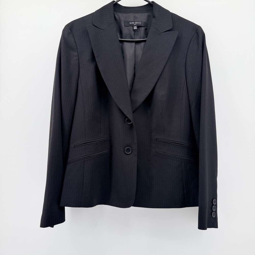 Nine West Suit Womens 16 Black Pinstripe Two Button Blazer Jacket RN 54050